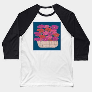 Bushel of Colorful Cosmo Flowers on a Navy Background Baseball T-Shirt